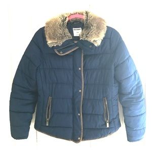 Navy, puffy jacket